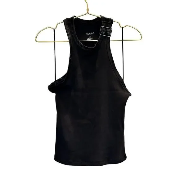 Pilcro by Anthropoligie Faux Leather-Trimmed Tank  Black  XXS